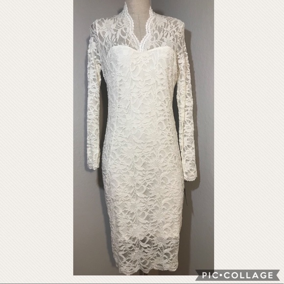 cream long sleeve bodycon dress